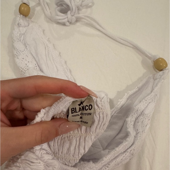 Crochet white halter top M (stretchy- will small and extra small 2) New Boho - Picture 4 of 4